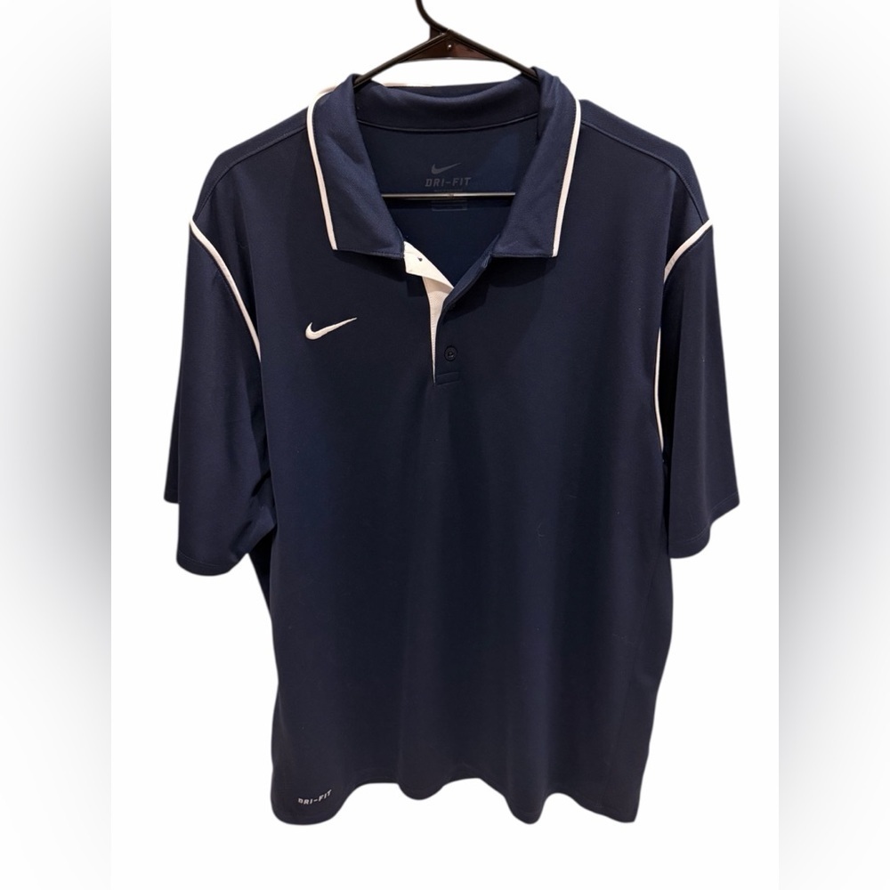 Nike Shirt Blue Dri Fit Polo Short Sleeve Swoosh Logo Golf Athletic Men’s XL